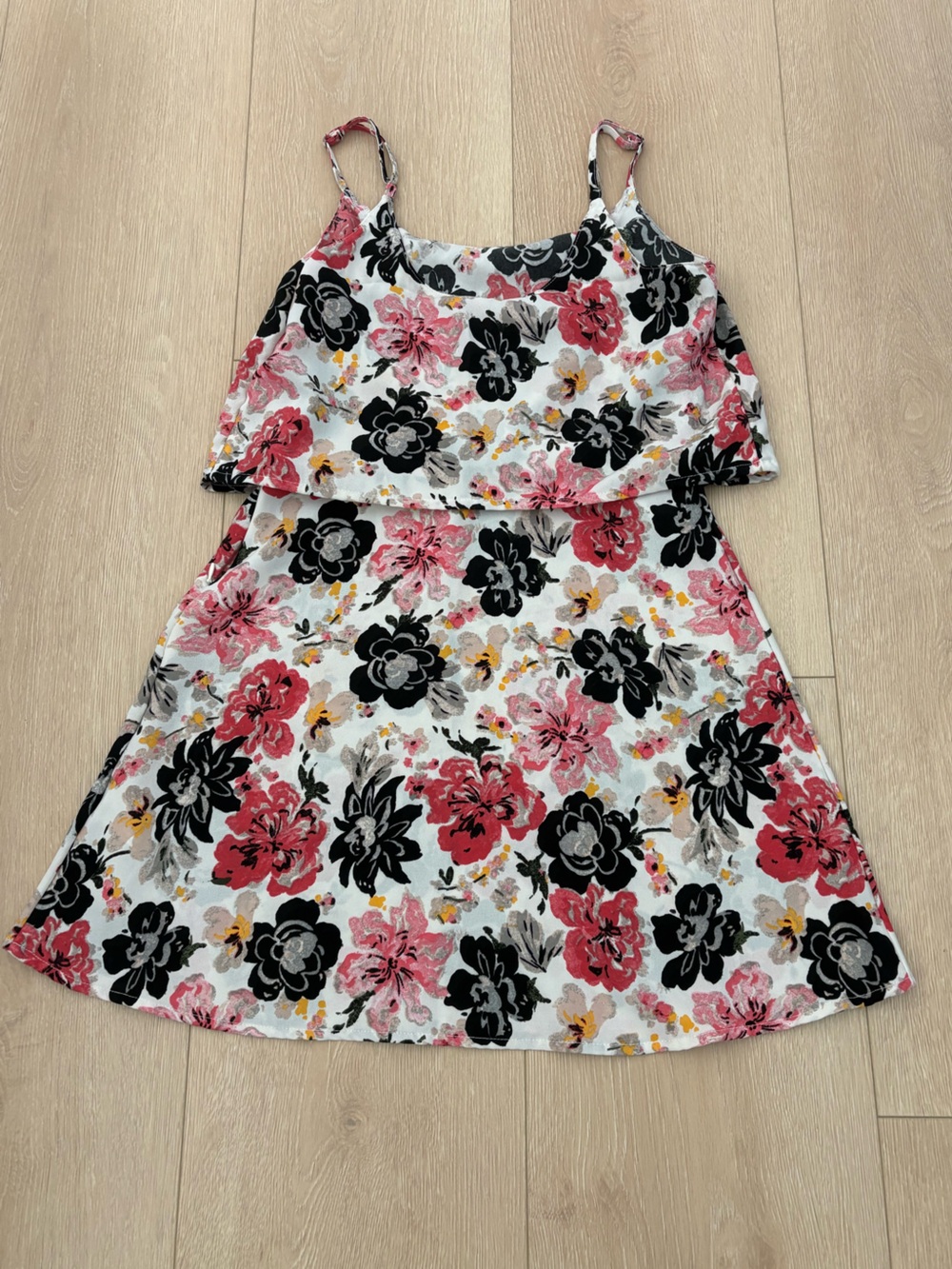 Abercrombie & Fitch White Floral Mini Dress with Pink, Black and Yellow Accents